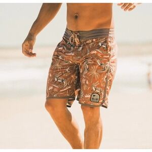 Howler Bros Mens Stretch Bruja Boardshorts Size 38 Rust Crocodile Beach Surf